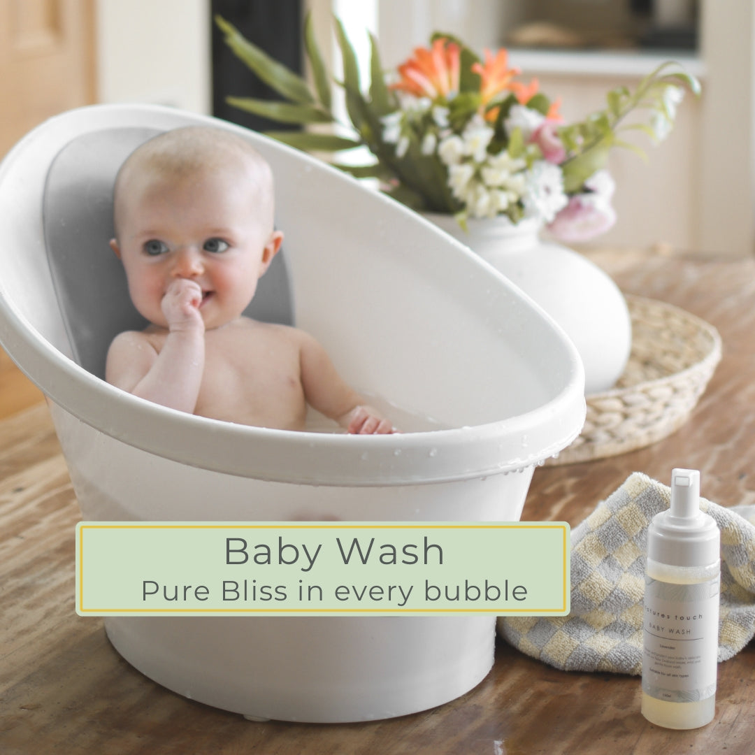 bath time fun. Discover the tender care Natures Touch Baby Wash. With its gentle, nourishing ingredients, it keeps your baby's skin clean and soft, providing a soothing bath experience