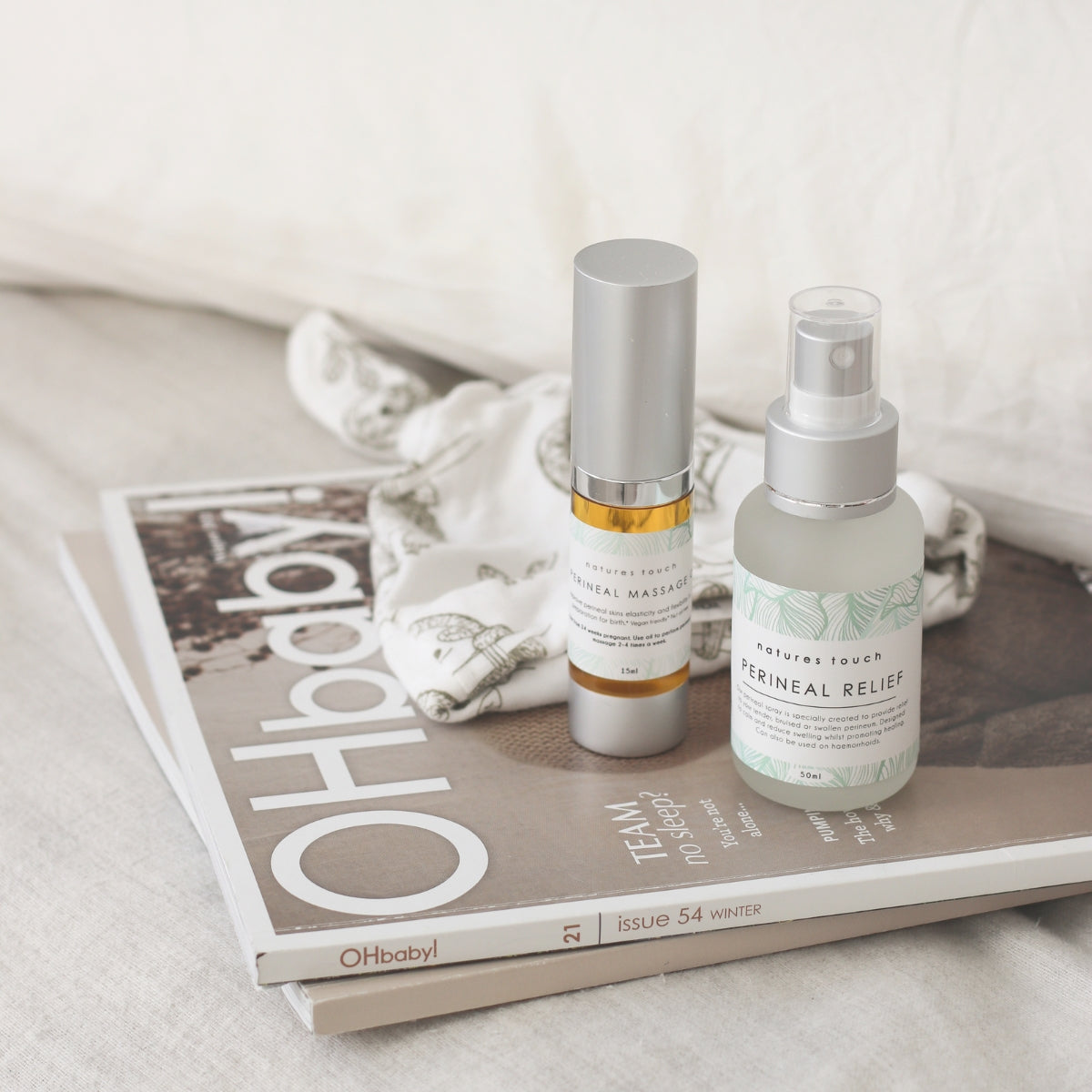 Perineal massage oil and witch hazel relief spray. Supporting mums through pregnancy and postnatal recovery.