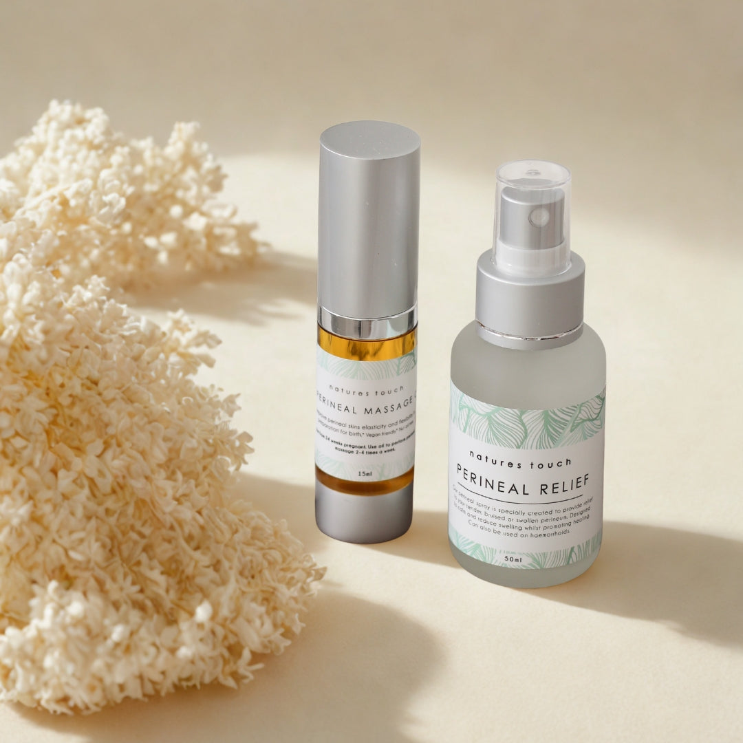 
                  
                    Pre and Post birth care and support for your perineum. The perfect perineum duo care pack to Improve skin elasticity and Soothing post birth perineal swelling or bruising 
                  
                
