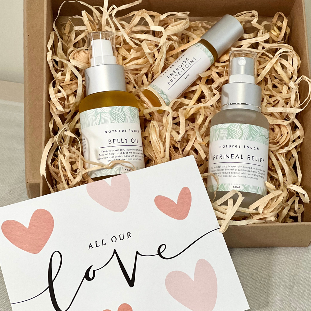 New Mum Care Pack with natural postpartum essentials for perineal relief, breastfeeding support and recovery.
